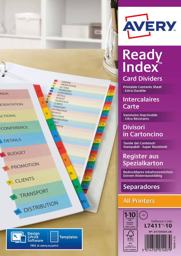 Avery Readyindex 1-10 Divider 01735501