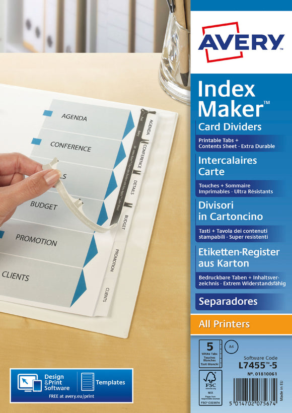 Avery Indexmaker 5 Part Divider With Tab Labels A4 01810061