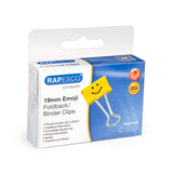 Rapesco 19mm Foldback Clips Assorted Emojis Yellow PK20