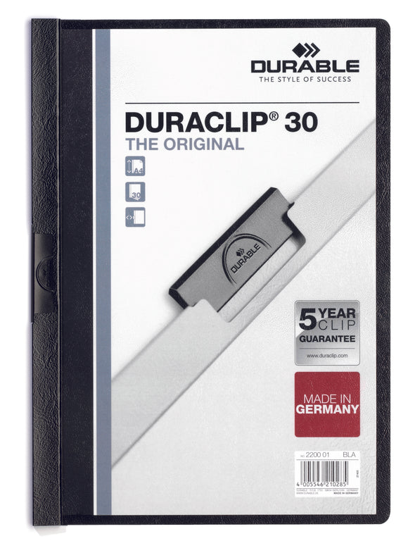 Durable Duraclip 30 Report File 3mm A4 Black 220001 (PK25)