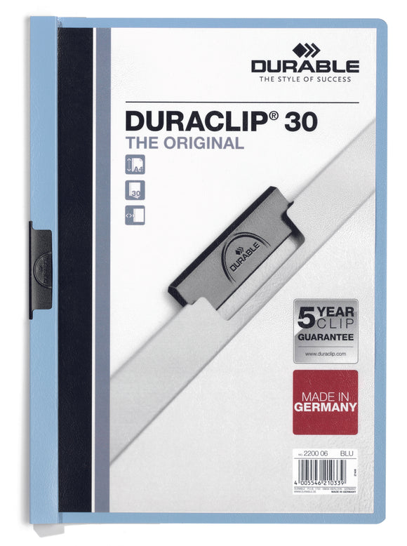 Durable Duraclip 30 Report File 3mm A4 Blue 220006 (PK25)
