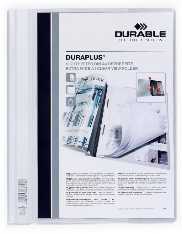 Durable Duraplus Report Folder ExWide A4 White 257902 (PK25)