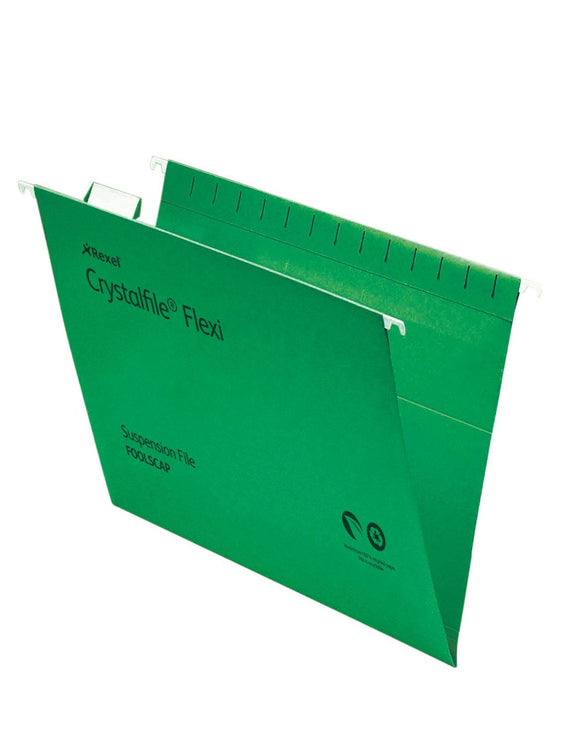 Rexel Crystalfile Flexi Foolscap Susp File V-Base Green PK50