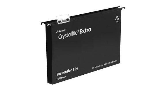 Rexel Crystalfile Extra Foolscap Susp File 50mm Black PK25