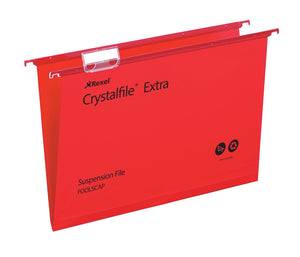 Rexel Crystalfile Extra Foolscap PP Susp File 15mm Red PK25