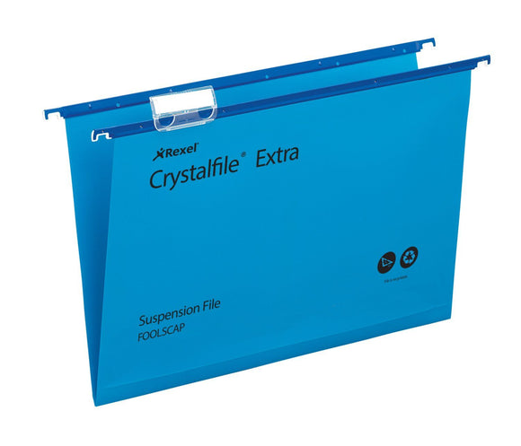 Rexel Crystalfile Extra Foolscap Susp File 5mm Blue PK25