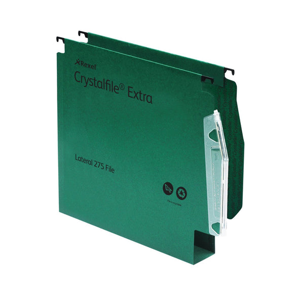 Rexel Crystalfile Extra Lateral File 275 PP 50mm Green PK25