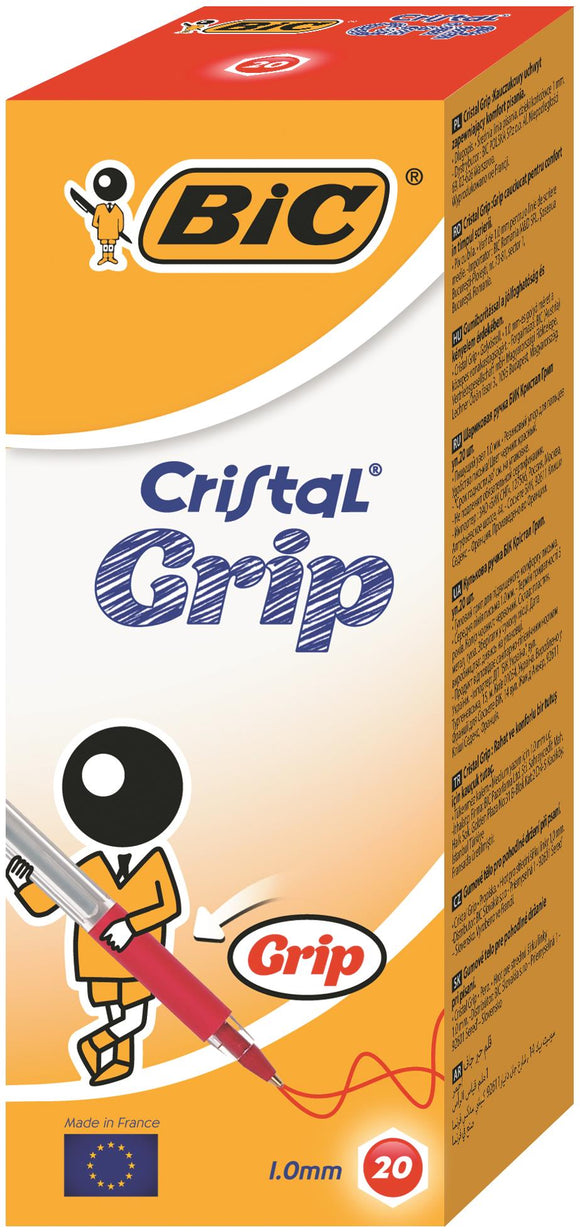 Bic Cristal Grip Ballpoint Penn Red (Pack 20)