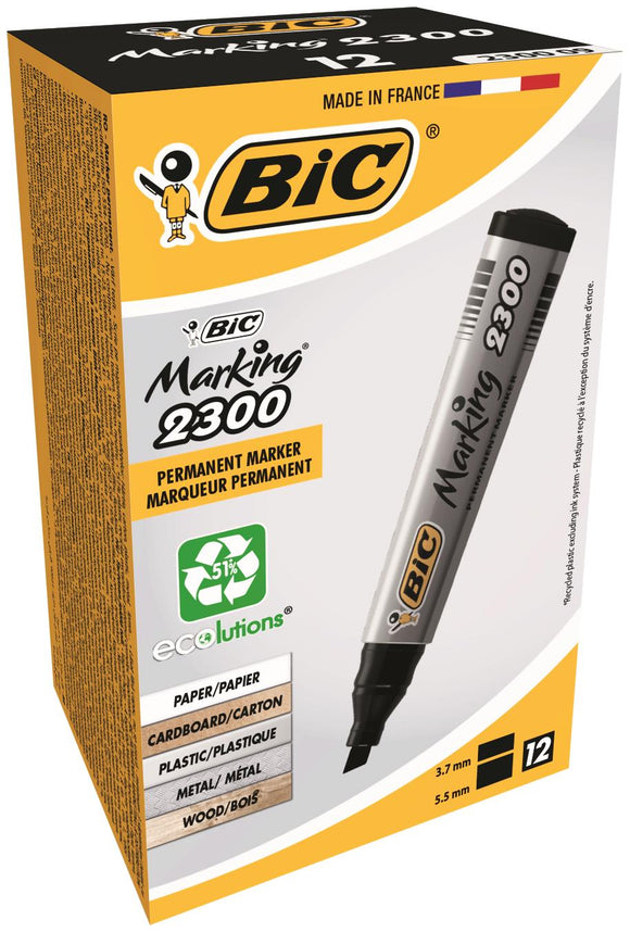 Bic 2300 Perm Marker Chisel Tip 3-5.5mm Black PK12