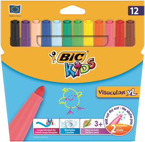 Bic Kids Visacolor Extra Large FeltTip Pen Assorted(Pack 12)