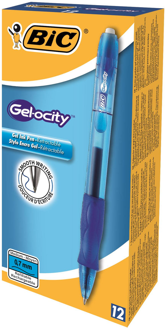 Bic Velocity Gel Rollerball Grip Retractble 0.7mm Bl PK12