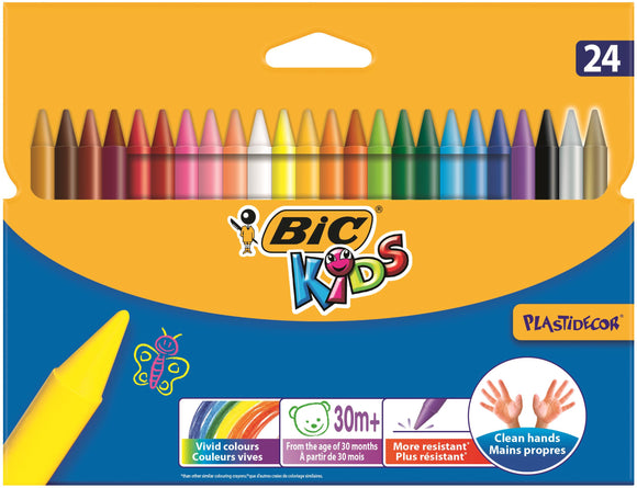 Bic Kids Plastidecor Hard Sharpenable Crayons Asst (Pack 24)