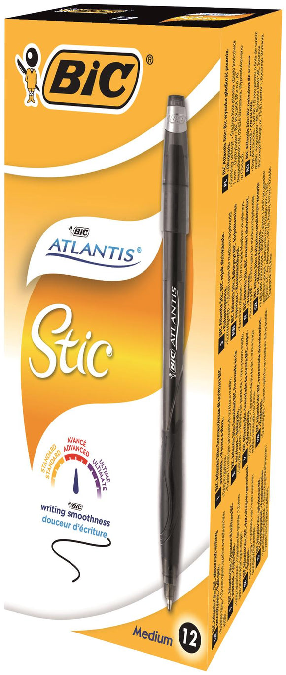 Bic Atlantis Stic Broad Cushion Grip Ballpoint Pen BK PK12