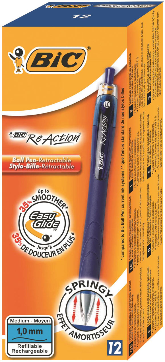 Bic ReAction Ball Retractable Blue (Pack 12)