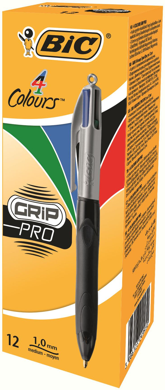 Bic 4 Colour Grip Pro Ballpoint Pen 0.4mm Line PK12