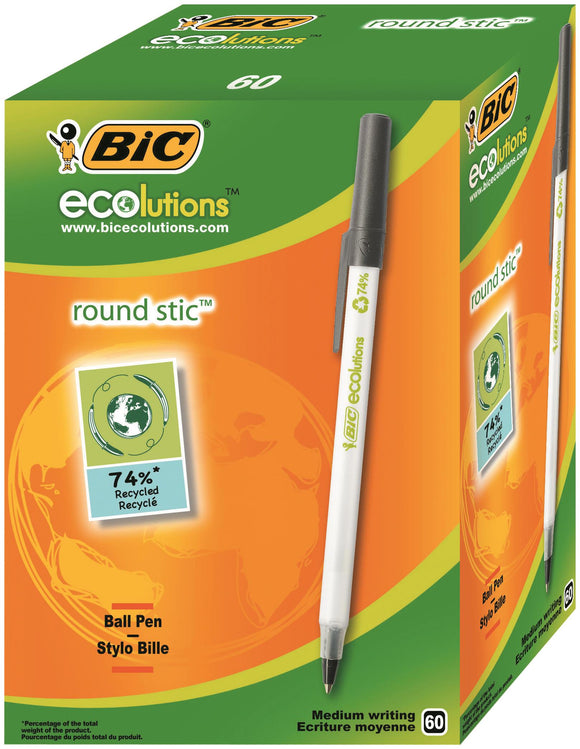 Bic Ecolutions Round Stic Recycled Slim Ballpoint BK PK60