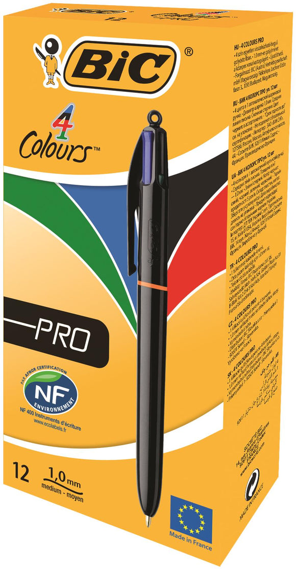 Bic 4 Colour Pro Ballpoint Pen Assorted (Pack 12)