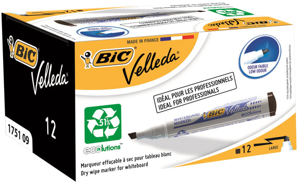 Bic Velleda Chisel Tip Whiteboard Marker 1751 Black PK12