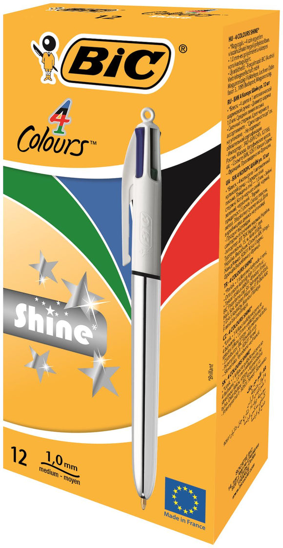 Bic 4 Colours Shine Retractable Ballpoint Pen (PK 12)
