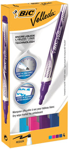 Bic Velleda Liquid Ink Whiteboard Marker Assorted (Pack 4)