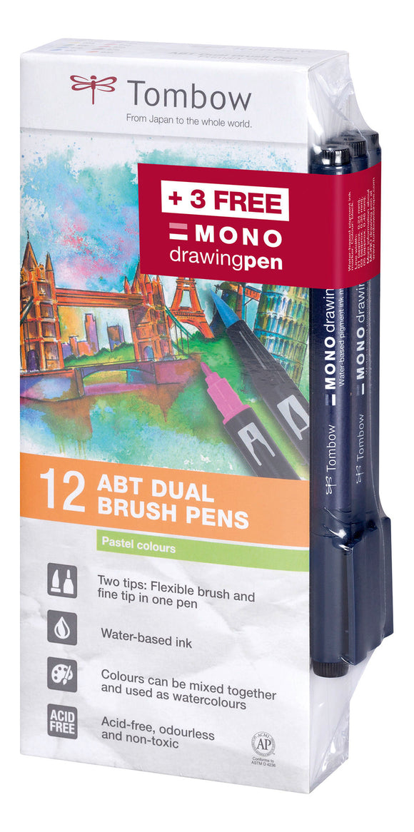 ABT Du Brush Pen Set Pastel Colours PK12 with 3 fineliners