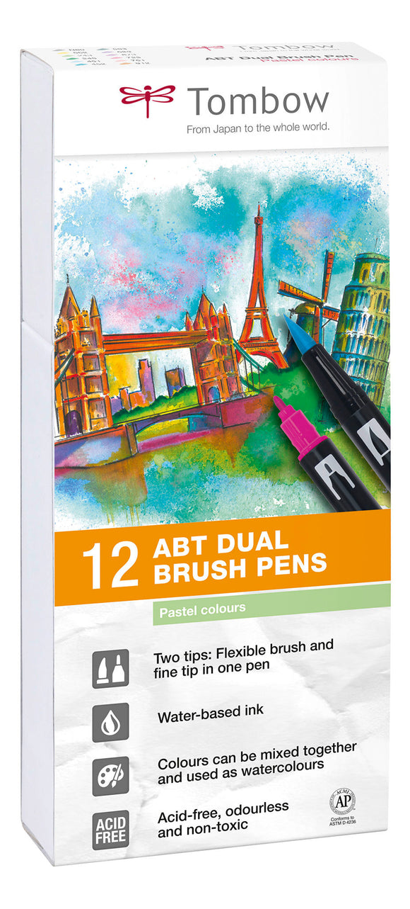 Tombow ABT Dual Brush Pen 2 tips Pastel Colours PK12