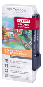ABT Dual Pen Brush Set Grey Colours PK12 with 3 fineliners