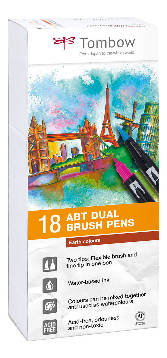 Tombow ABT Dual Brush Pen 2 tips Earth Colours PK18