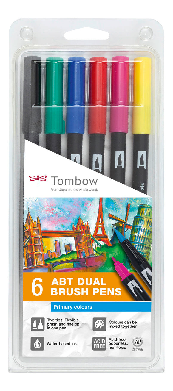 Tombow ABT Dual Brush Pen 2 tips Primary Colours PK6