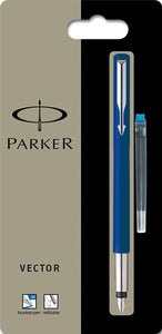 Parker Vector Stainless Steel Trim Fountain Pen Med Nib Blue