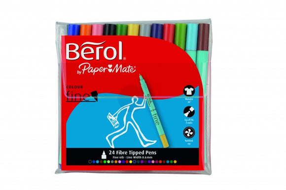 Berol Colour Fine Fibre Tipped 0.6 mm Line Assorted PK24