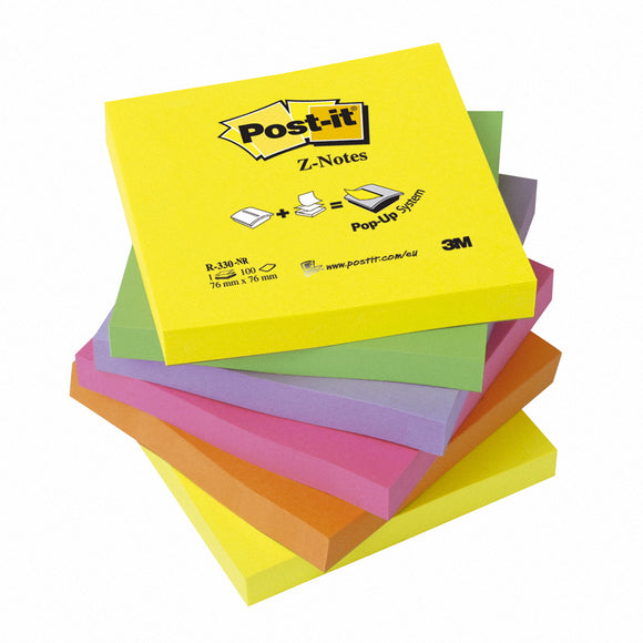Post-it Z Notes Refill 76x76mm Neon Rainbow R330-NR (PK6)