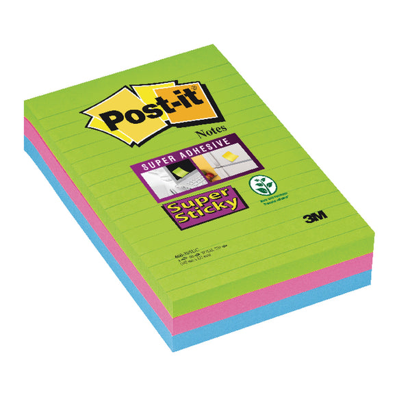 Post-it Super Sticky Note Ruled 102x152mm 660-3SSUC PK3