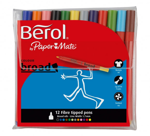 Berol Colour Broad Fibre Tipped 1.7mm Assorted Colours PK12