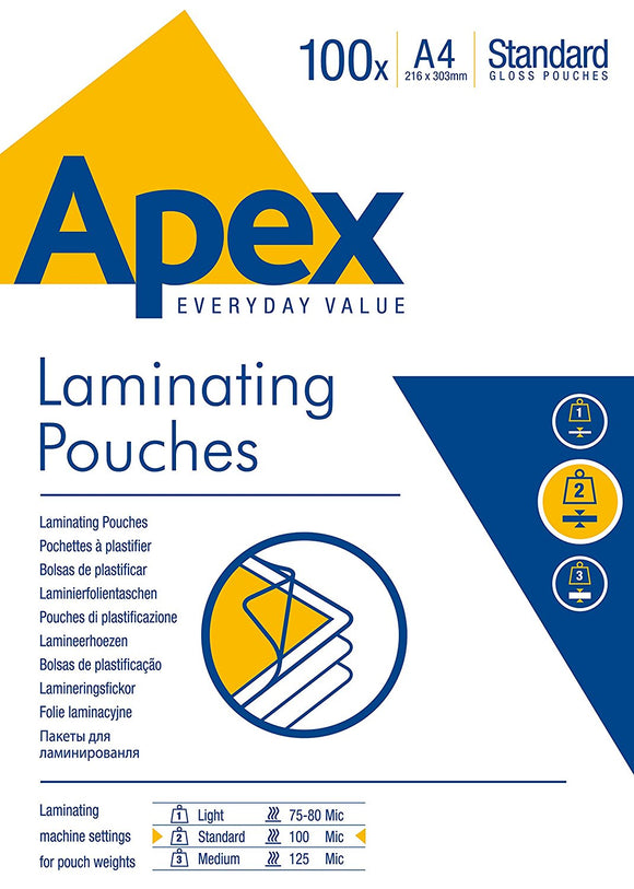 Value Fellowes Laminating Pouch A4 2x100mu 6003301 (PK100)