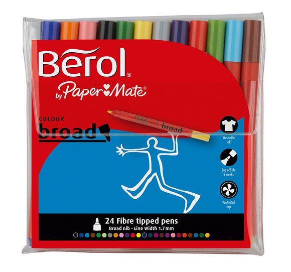 Berol Colour Broad Fibre Tipped 1.7mm Assorted Colours PK24