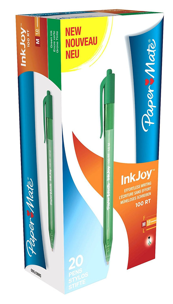 PaperMate InkJoy 100 Retractable Pen Medium Tip Green PK20