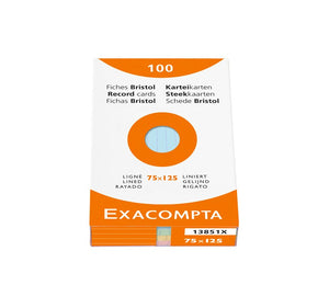 Exacompta Record Cards Lined 75x125mm Assorted 13851X (PK100)