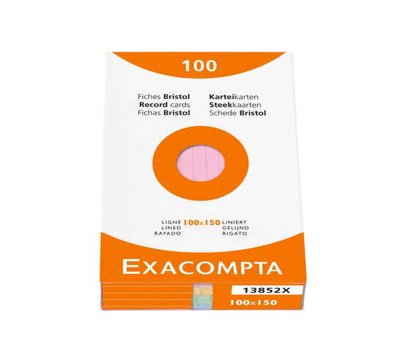 Exacompta Record Cards Lined 100x150mm Assorted 13852X (PK100)