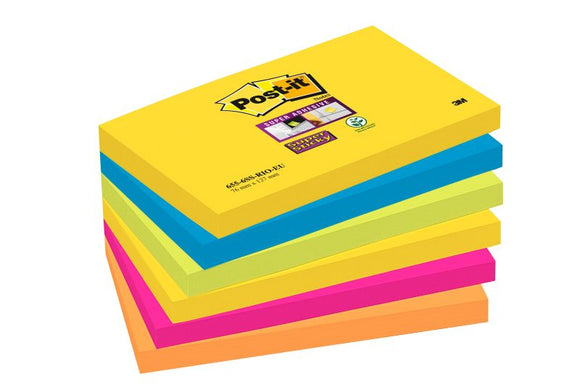 Post-it Super Sticky 76x127mm Rio Assorted 70-0052-5132 PK6