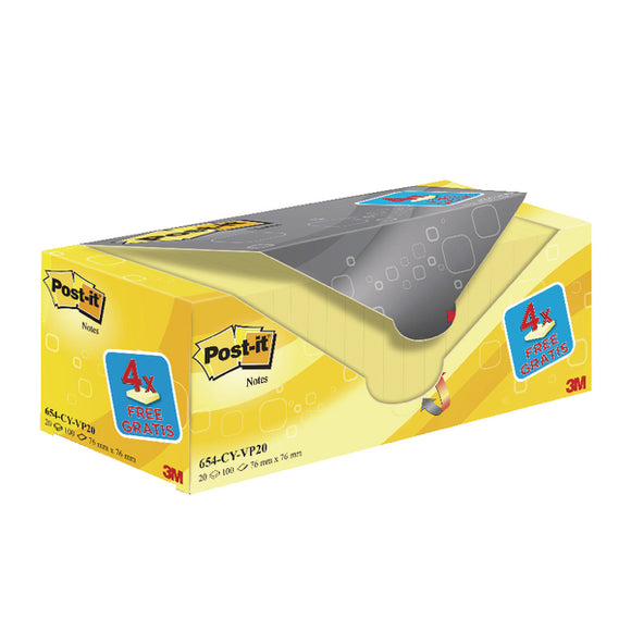 Post-It Canary Yellow 76x76mm Value Pack 654CY-VP20 PK20