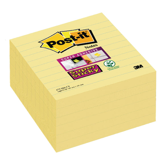 Post-it Super Sticky XL Lined Canary Yellow 675-SS6CY PK6