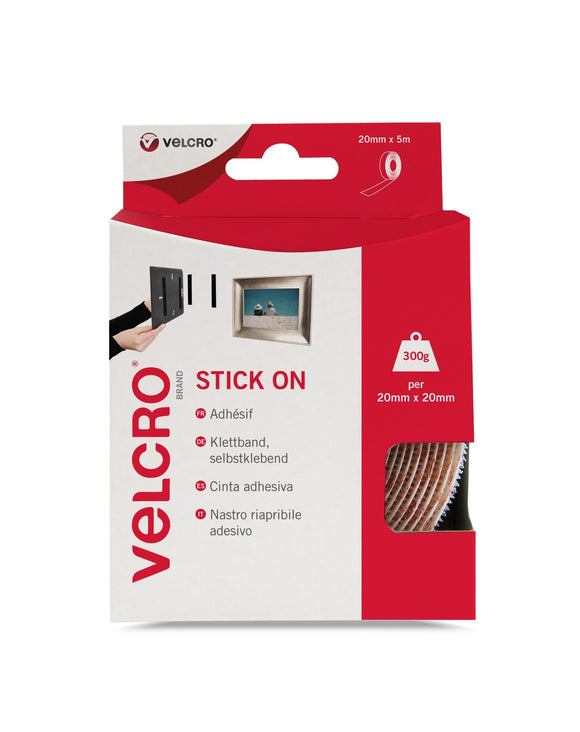 VELCRO White Stick On Hook N Loop 20mm X 5m