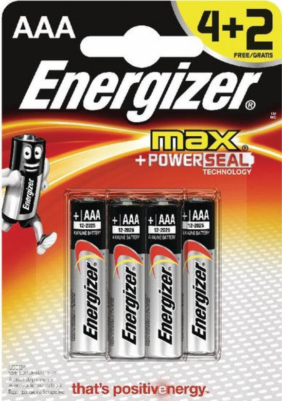 Energizer MAX Batteries E92/AAA PK4 Plus 2