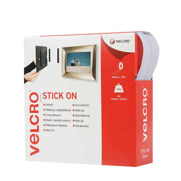VELCRO White Stick On Hooknloop Tape 20mm x 10m