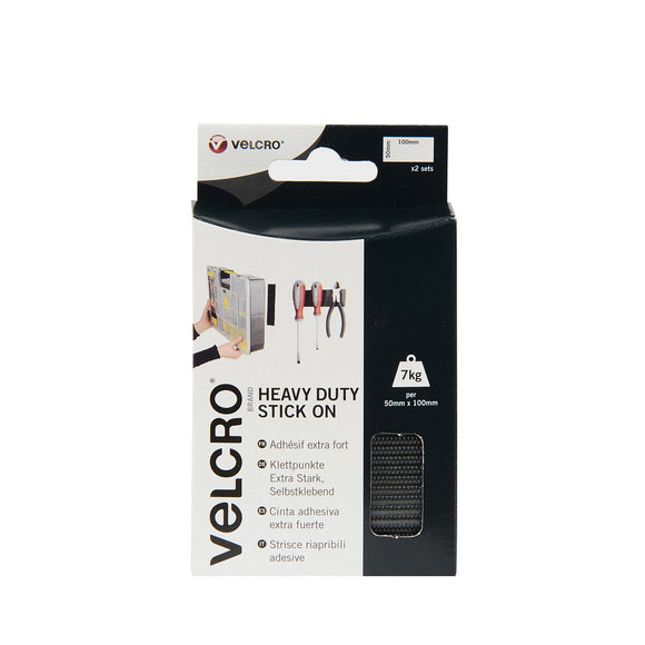 VELCRO Black Stick On Heavy Duty 50mmx100mm 2 Sets