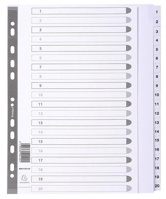 Guildhall 20 Part Printed Index Clear Mylar A4 Extra Wide