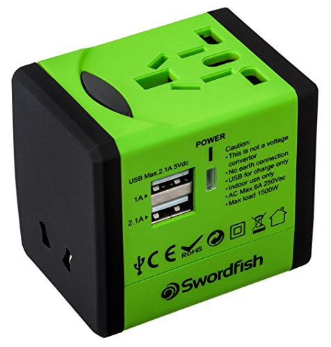 Swordfish VariPlug Dual USB Universal Travel Adapter Green