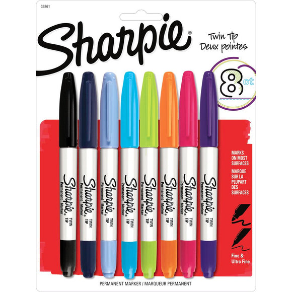 Sharpie Twin Tip Perm Ultra Fine & Fine Tip Assorted PK8