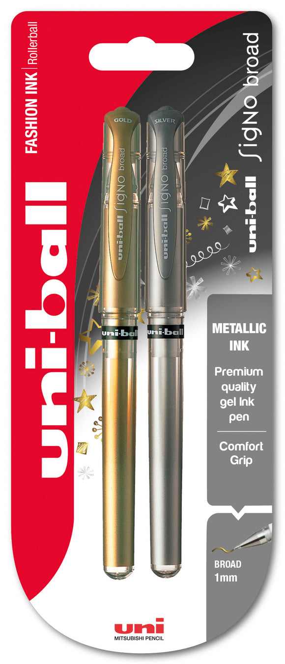 Uni-Ball UM-153 Signo Broad Metallic Blister Silver/Gold PK2